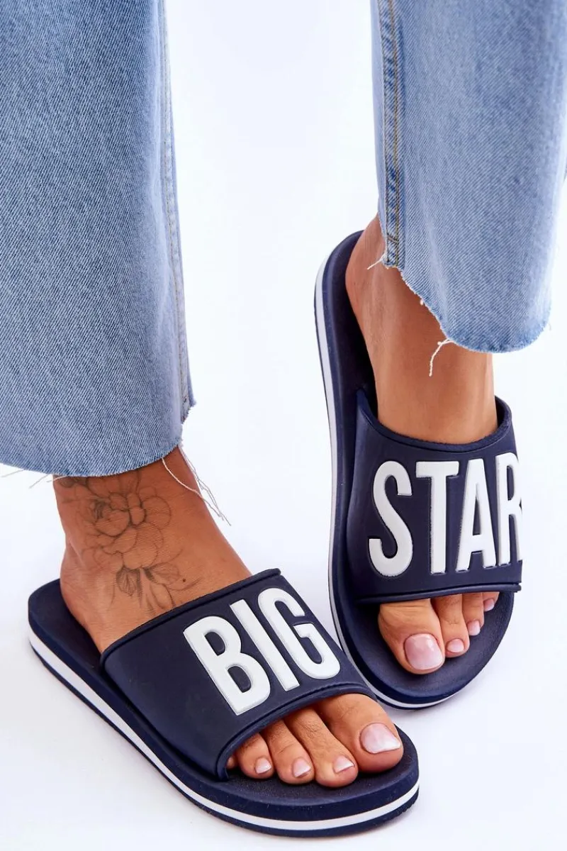New Big Star Shoes Damskie Klasyczne Klapki Big Star JJ274A323 Granatowe