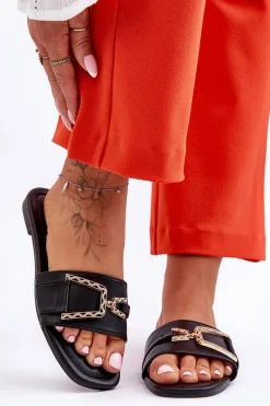 Discount Damskie Klasyczne Klapki Z Ozdobą Czarne Impressive Damskie Klapki Damskie Klasyczne