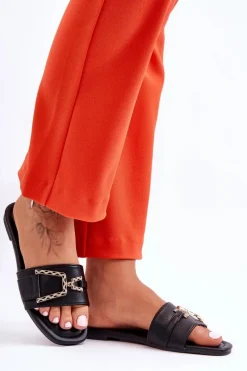 Discount Damskie Klasyczne Klapki Z Ozdobą Czarne Impressive Damskie Klapki Damskie Klasyczne