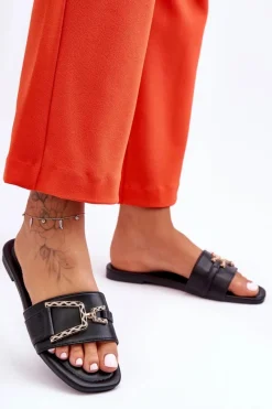 Discount Damskie Klasyczne Klapki Z Ozdobą Czarne Impressive Damskie Klapki Damskie Klasyczne