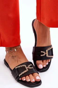 Discount Damskie Klasyczne Klapki Z Ozdobą Czarne Impressive Damskie Klapki Damskie Klasyczne