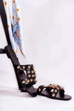 Klapki Damskie Klasyczne>Boto Damskie Klasyczne Klapki Z Ozdobami Czarne Scotlyn