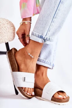 Discount Damskie Klasyczne Klapki NM000025 Białe Damskie Klapki Damskie Klasyczne