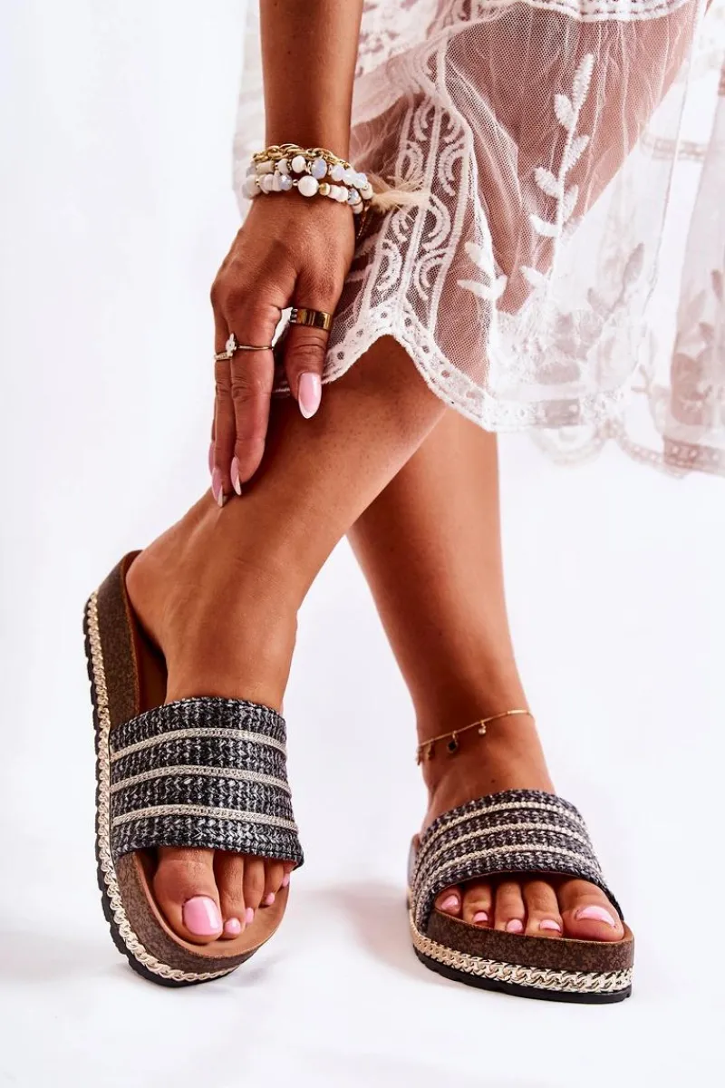 Clearance Damskie Klasyczne Klapki Z Łańcuszkiem Czarne Maddy Damskie Klapki Damskie Klasyczne