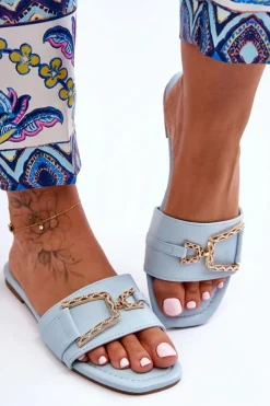 New Boto Damskie Klasyczne Klapki Z Ozdobą Niebieskie Impressive