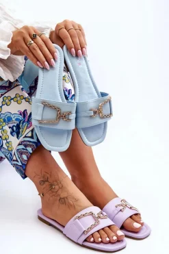 New Boto Damskie Klasyczne Klapki Z Ozdobą Niebieskie Impressive