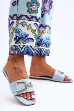 New Boto Damskie Klasyczne Klapki Z Ozdobą Niebieskie Impressive