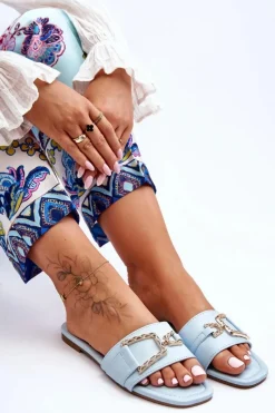 New Boto Damskie Klasyczne Klapki Z Ozdobą Niebieskie Impressive