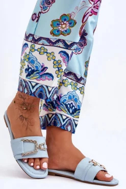 New Boto Damskie Klasyczne Klapki Z Ozdobą Niebieskie Impressive