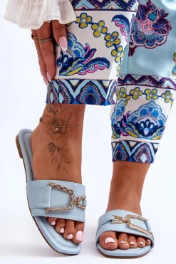 New Boto Damskie Klasyczne Klapki Z Ozdobą Niebieskie Impressive