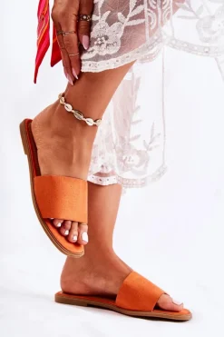 Outlet Boto Damskie Klasyczne Klapki Gładkie Jasnopomarańczowe Narsis