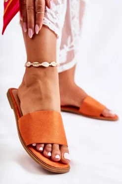 Outlet Boto Damskie Klasyczne Klapki Gładkie Jasnopomarańczowe Narsis