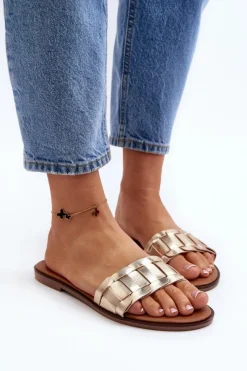 Clearance Boto Damskie Klasyczne Klapki Na Płaskim Obcasie Złote Namrita