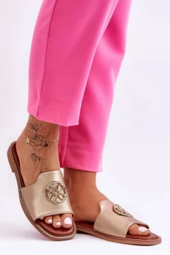 Online Boto Damskie Klasyczne Klapki Na Płaskim Obcasie Złote Larotte