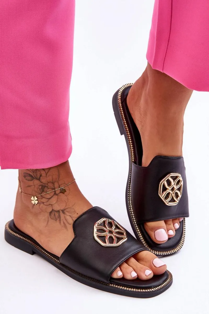 Klapki Na Platformie|Klapki Damskie Klasyczne>Boto Damskie Klasyczne Klapki Na Płaskim Obcasie Czarne Larotte