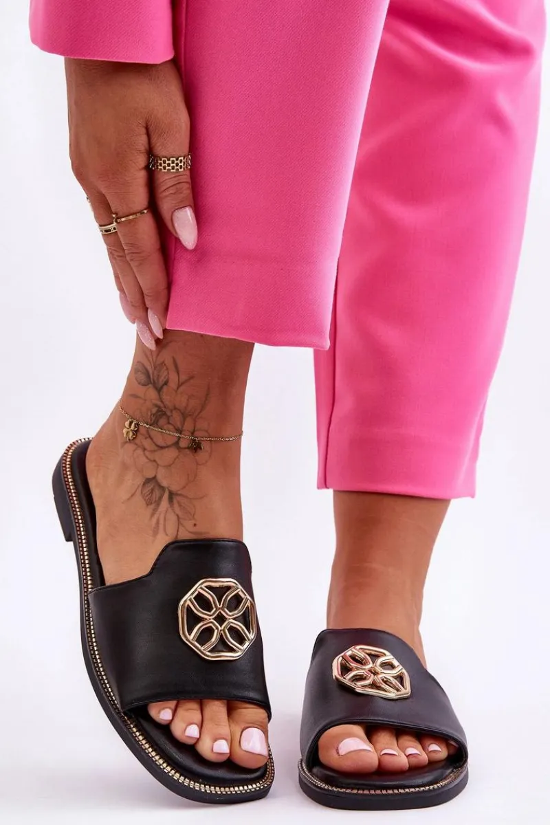 Klapki Na Platformie|Klapki Damskie Klasyczne>Boto Damskie Klasyczne Klapki Na Płaskim Obcasie Czarne Larotte