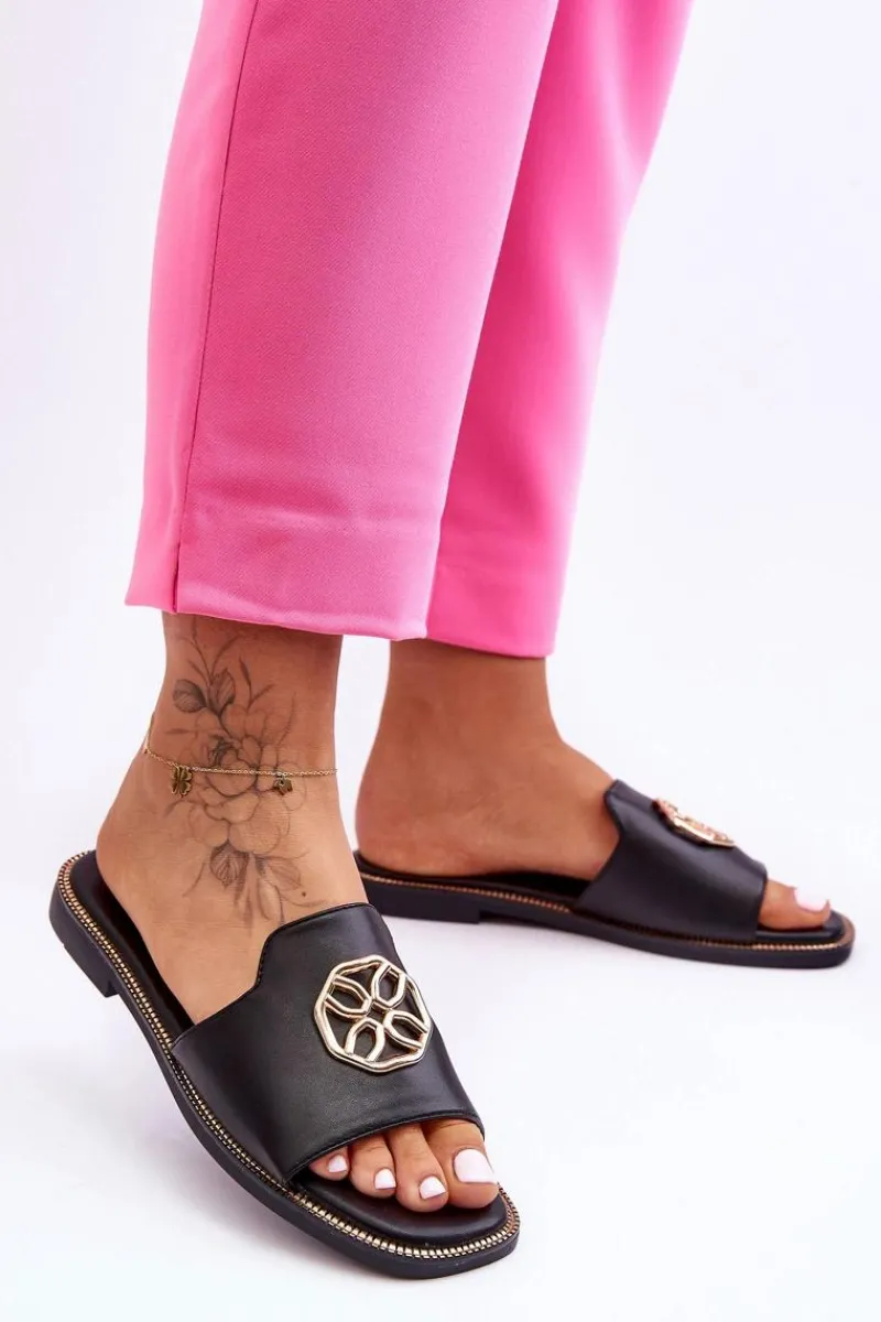 Klapki Na Platformie|Klapki Damskie Klasyczne>Boto Damskie Klasyczne Klapki Na Płaskim Obcasie Czarne Larotte