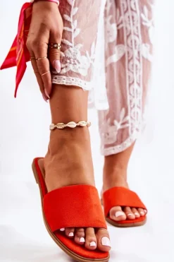 Outlet Boto Damskie Klasyczne Klapki Gładkie Ciemnopomarańczowe Narsis