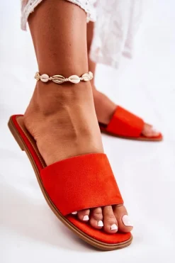 Outlet Boto Damskie Klasyczne Klapki Gładkie Ciemnopomarańczowe Narsis