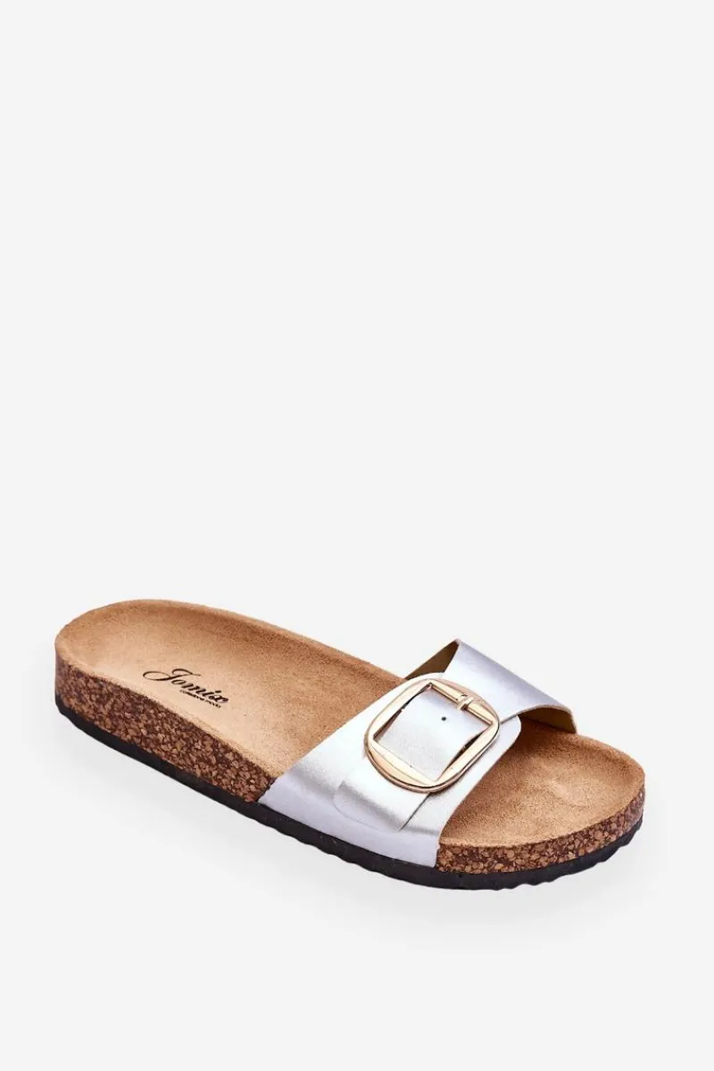 Klapki Korkowe|Klapki Na Platformie>Boto Damskie Klasyczne Klapki Na Korkowej Platformie Srebrne Noa