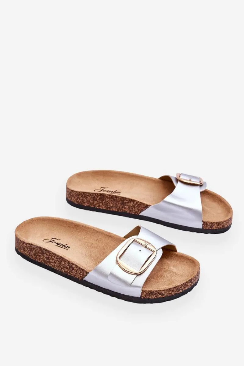 Klapki Korkowe|Klapki Na Platformie>Boto Damskie Klasyczne Klapki Na Korkowej Platformie Srebrne Noa