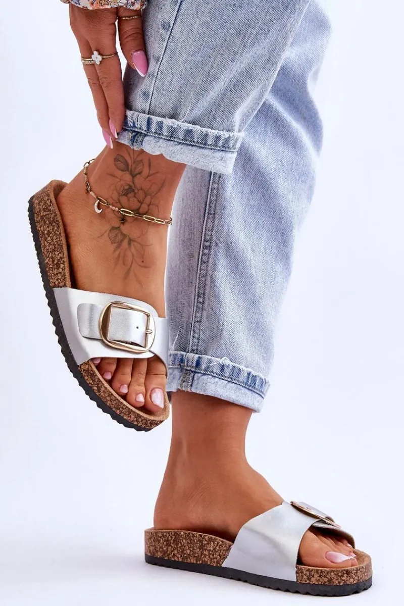 Klapki Korkowe|Klapki Na Platformie>Boto Damskie Klasyczne Klapki Na Korkowej Platformie Srebrne Noa