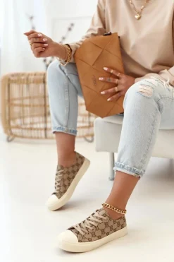 New Damskie Klasyczne Logowane Trampki Khaki Challenge Damskie Trampki Damskie Niskie