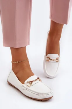 Best Boto Damskie Klasyczne Mokasyny Eko Skórzane Białe Demese