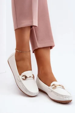 Best Boto Damskie Klasyczne Mokasyny Eko Skórzane Białe Demese