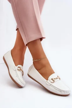 Best Boto Damskie Klasyczne Mokasyny Eko Skórzane Białe Demese