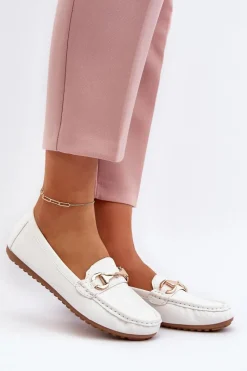 Best Boto Damskie Klasyczne Mokasyny Eko Skórzane Białe Demese