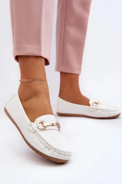 Best Boto Damskie Klasyczne Mokasyny Eko Skórzane Białe Demese