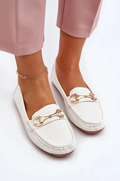 Best Boto Damskie Klasyczne Mokasyny Eko Skórzane Białe Demese