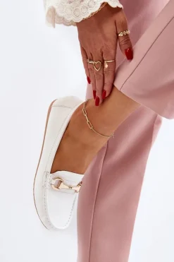 Best Boto Damskie Klasyczne Mokasyny Eko Skórzane Białe Demese