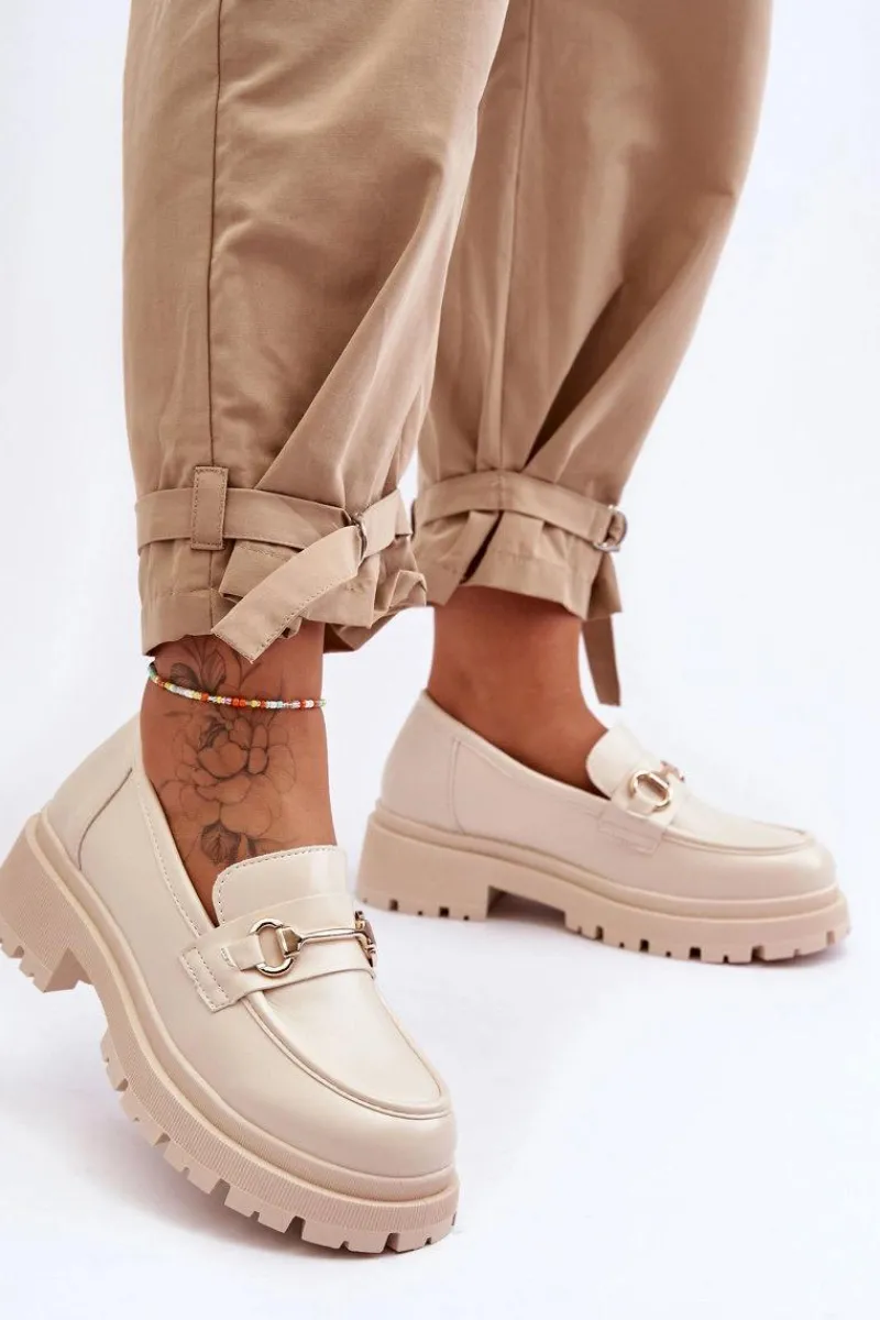 Hot Boto Damskie Klasyczne Mokasyny Na Platformie Beżowe Miracle