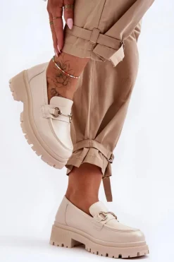 Hot Boto Damskie Klasyczne Mokasyny Na Platformie Beżowe Miracle