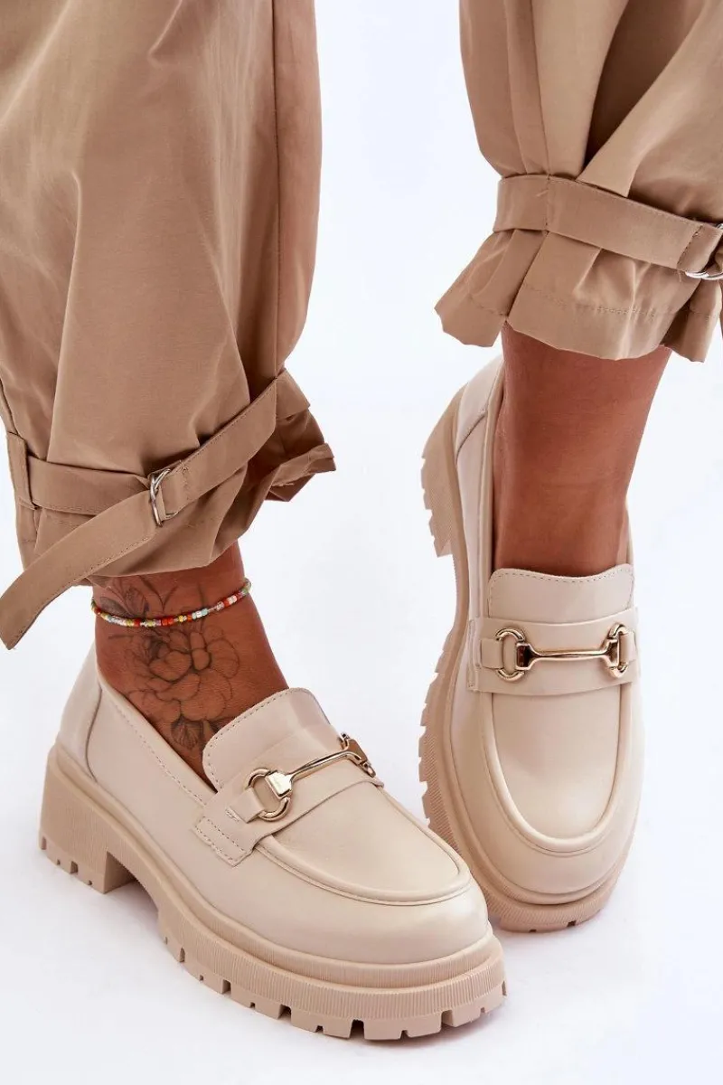 Hot Boto Damskie Klasyczne Mokasyny Na Platformie Beżowe Miracle