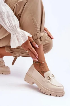 Hot Boto Damskie Klasyczne Mokasyny Na Platformie Beżowe Miracle