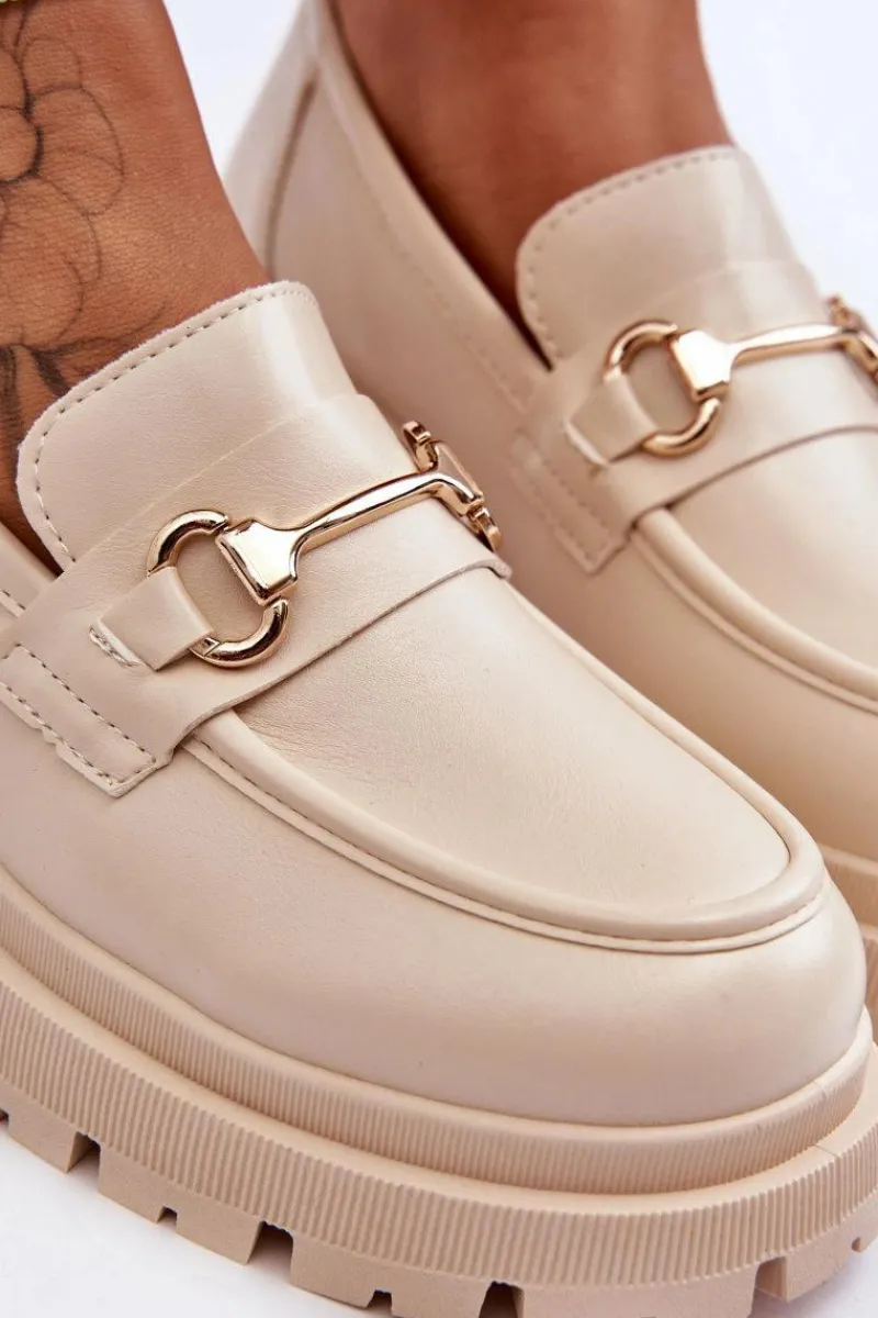 Hot Boto Damskie Klasyczne Mokasyny Na Platformie Beżowe Miracle