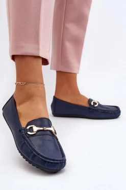 Loafersy Damskie|Mokasyny Damskie Skórzane>Boto Damskie Klasyczne Mokasyny Eko Skórzane Granatowe Demese Niebieski
