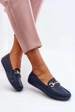 Loafersy Damskie|Mokasyny Damskie Skórzane>Boto Damskie Klasyczne Mokasyny Eko Skórzane Granatowe Demese Niebieski