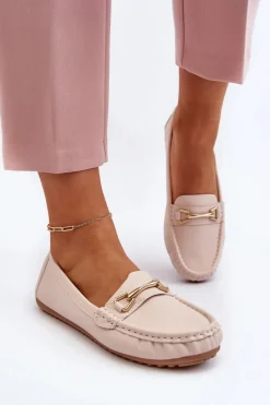 Sale Damskie Klasyczne Mokasyny Z Ozdobą Beżowe Ainslee Damskie Loafersy Damskie|Mokasyny Damskie Skórzane