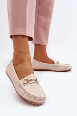 Sale Damskie Klasyczne Mokasyny Z Ozdobą Beżowe Ainslee Damskie Loafersy Damskie|Mokasyny Damskie Skórzane