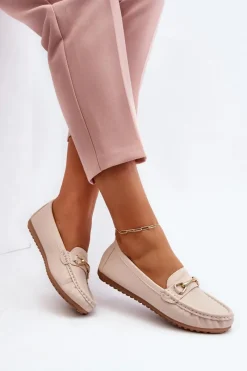 Sale Damskie Klasyczne Mokasyny Z Ozdobą Beżowe Ainslee Damskie Loafersy Damskie|Mokasyny Damskie Skórzane