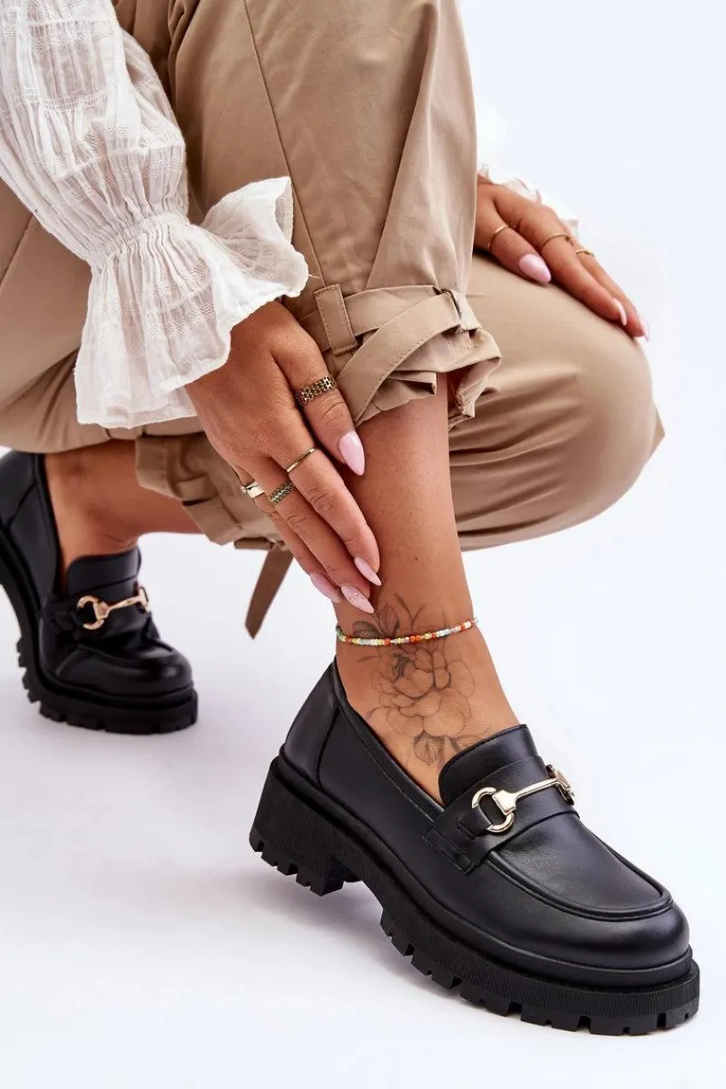 Mokasyny Damskie Skórzane|Mokasyny Na Platformie>Boto Damskie Klasyczne Mokasyny Na Platformie Czarne Miracle