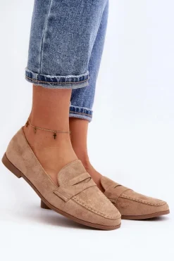 Sale Damskie Klasyczne Mokasyny Ciemnobeżowe Olevin Damskie Loafersy Damskie|Mokasyny Damskie Zamszowe