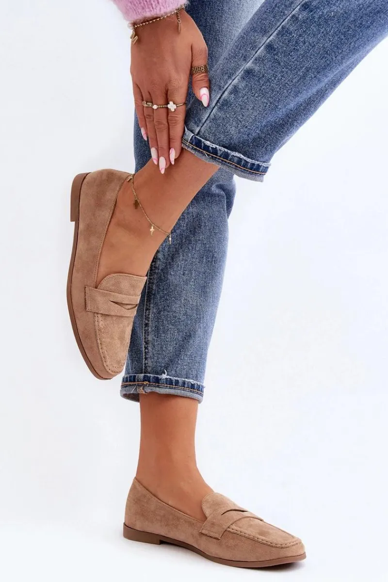 Sale Damskie Klasyczne Mokasyny Ciemnobeżowe Olevin Damskie Loafersy Damskie|Mokasyny Damskie Zamszowe