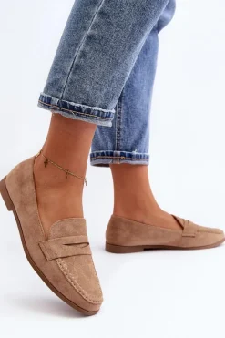 Sale Damskie Klasyczne Mokasyny Ciemnobeżowe Olevin Damskie Loafersy Damskie|Mokasyny Damskie Zamszowe