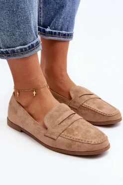 Sale Damskie Klasyczne Mokasyny Ciemnobeżowe Olevin Damskie Loafersy Damskie|Mokasyny Damskie Zamszowe