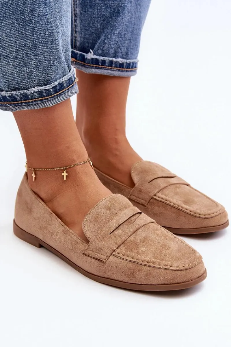 Sale Damskie Klasyczne Mokasyny Ciemnobeżowe Olevin Damskie Loafersy Damskie|Mokasyny Damskie Zamszowe